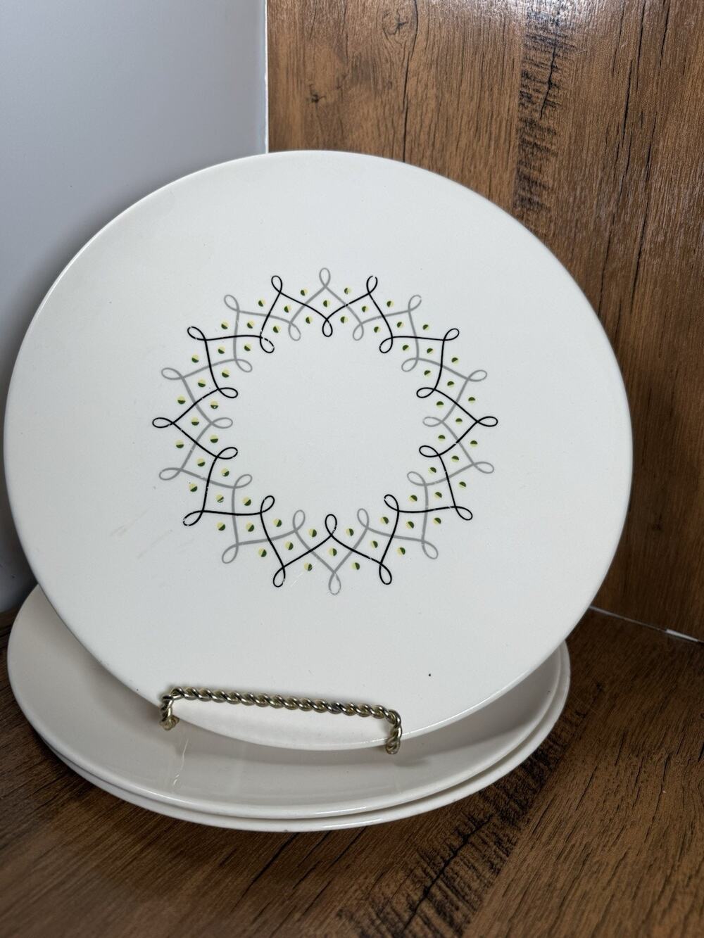 Set Of 3 Edwin Knowles "Scroll" Atomic MCM Dinner Plates RARE!